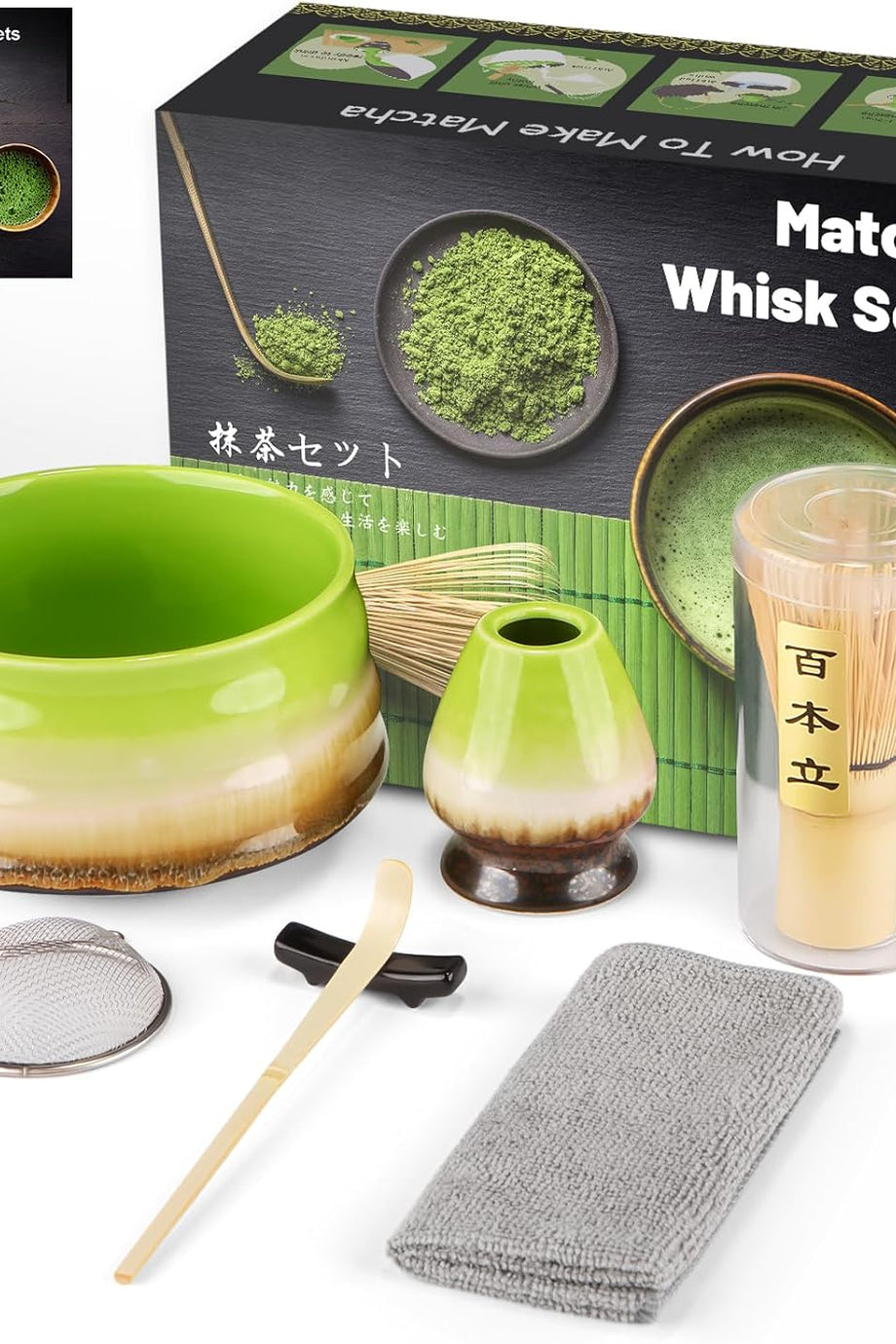 7 Parça Matcha Çay Seti,  Geleneksel Bambu ve Seramik Matcha Kiti
