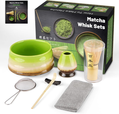 7 Parça Matcha Çay Seti,  Geleneksel Bambu ve Seramik Matcha Kiti