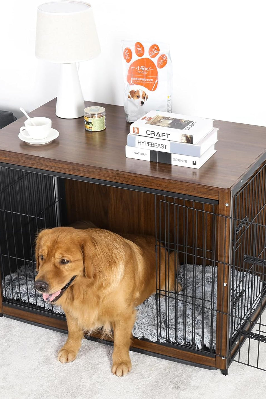 Ahşap Köpek Kafesi Mobilyası İç Mekan Kafesi, Çift Kapı, Orta-Büyük Boy Köpekler için, Sehpa