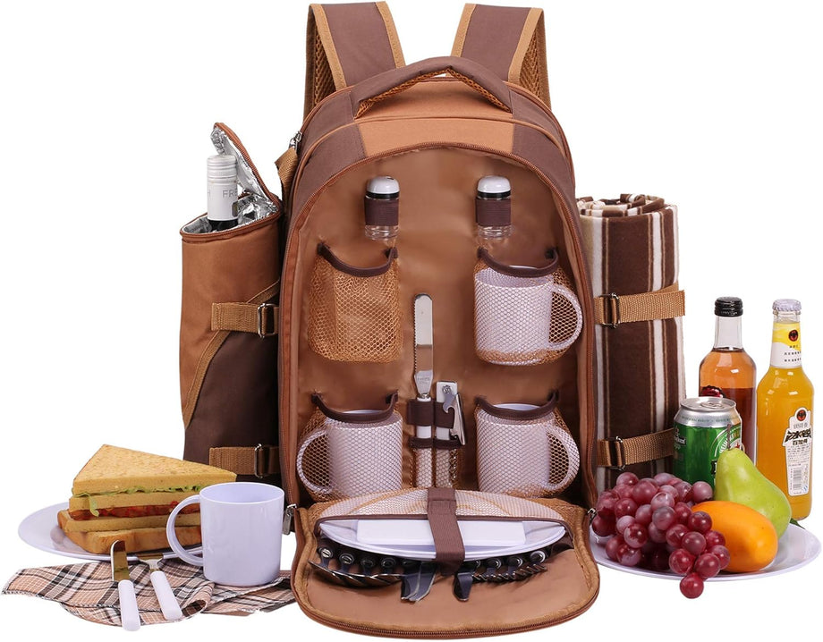 4 Kişilik Piknik Çantası, Modern Sırt Çantası, 4 Kişilik Piknik Seti, BPA İçermeyen Tabaklar, Soğuk Tutma Fonksiyonu