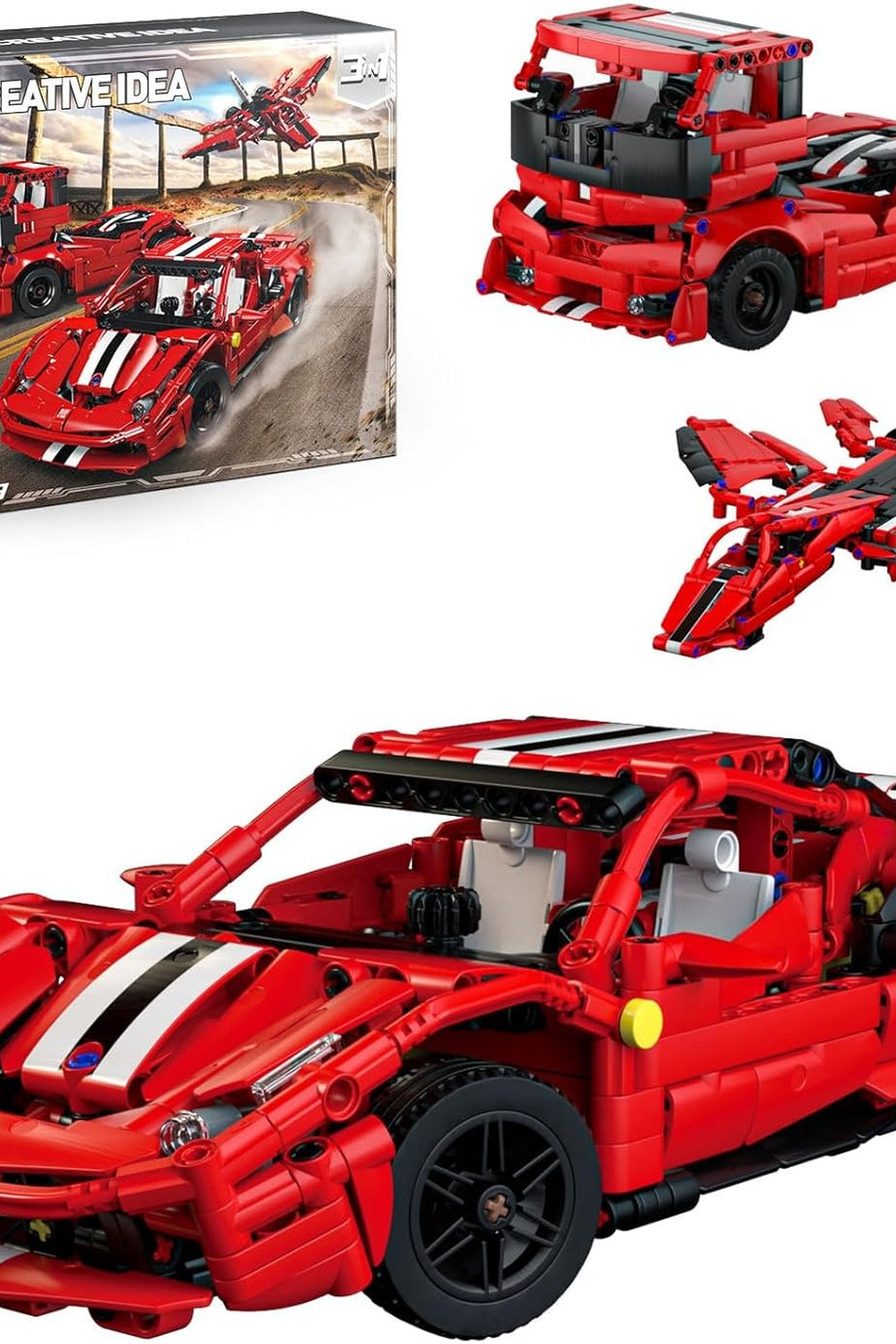 10076 3-in-1 Yapı Blokları Yarış Arabası, Kamyon, Uçak Modeli, 718 Parça, Çocuklar İçin Hediye