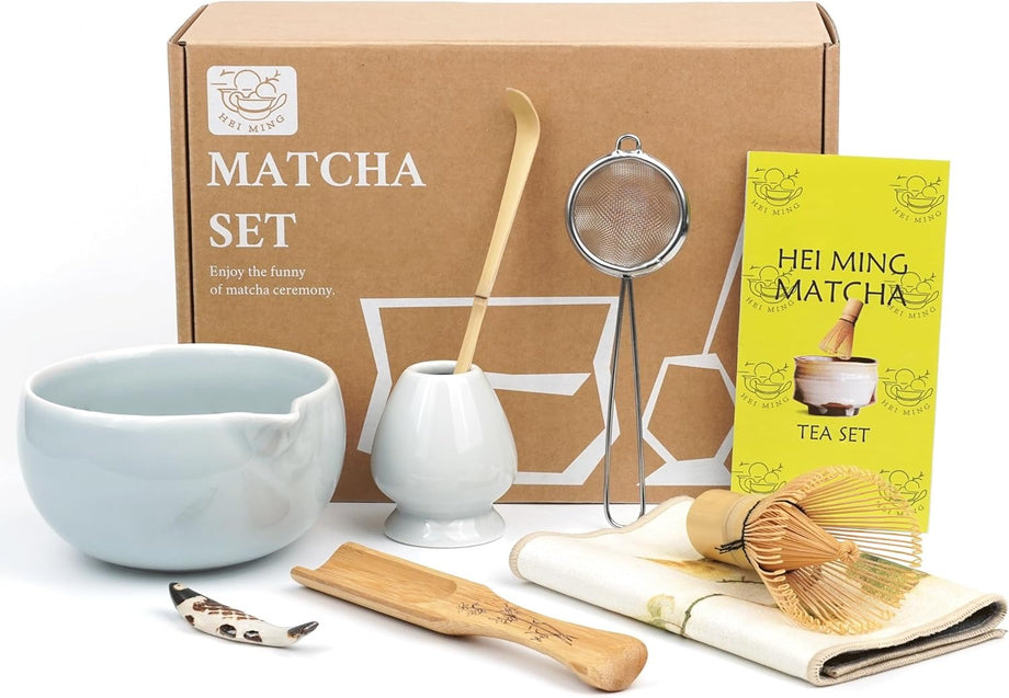8 Parça Seremoni Matcha Seti Gri Seramik Kase Bambu Chasen ve Aksesuarlar Dahil