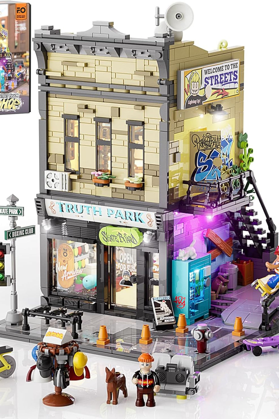 Skate Shop Yapı Blokları Seti, 1573 Parça, LED Işıklı, Sokak Füzyon Modeli