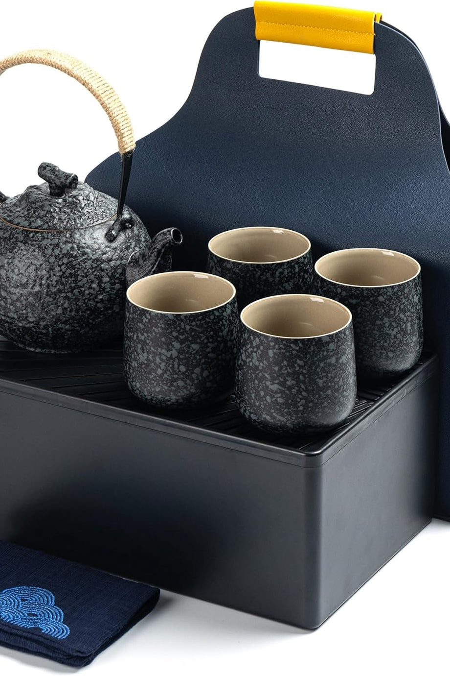 Japon Tarzı Seyahat Çay Seti 700 ml Demlik 4 Fincan Tepsi ve Taşıma Kutulu