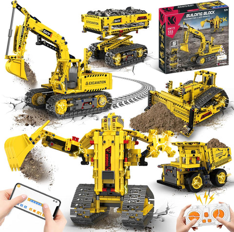 Technik Uzaktan Kumandalı 5'i 1 Arada Robot Oyuncağı, Kazıcı, Buldozer ve Forklift