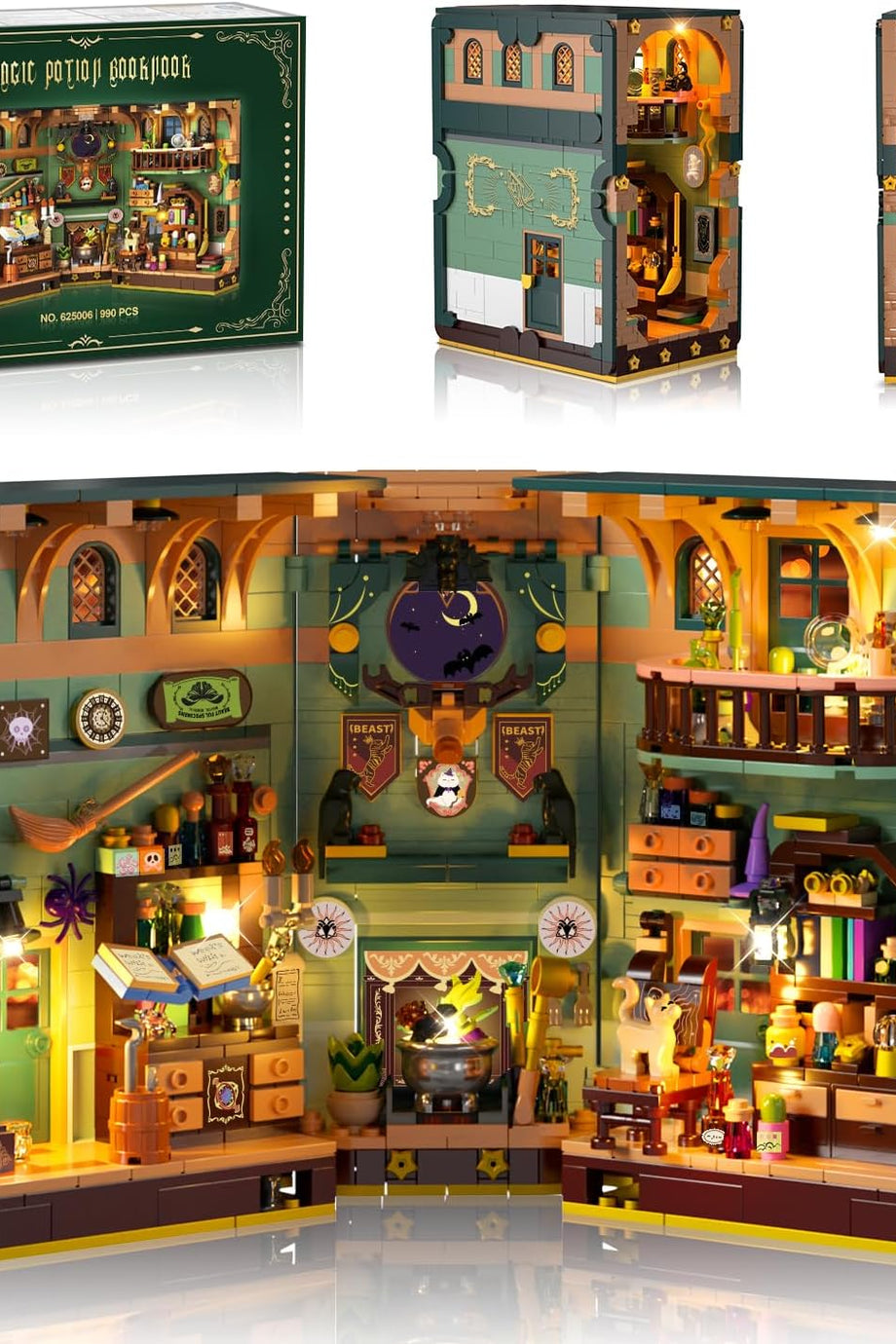 Sihirli İksir Kitap Köşesi, LED'li Ev Yapım Oyuncak Seti, 990 Parça Kitap Ayracı ve Dekorasyon