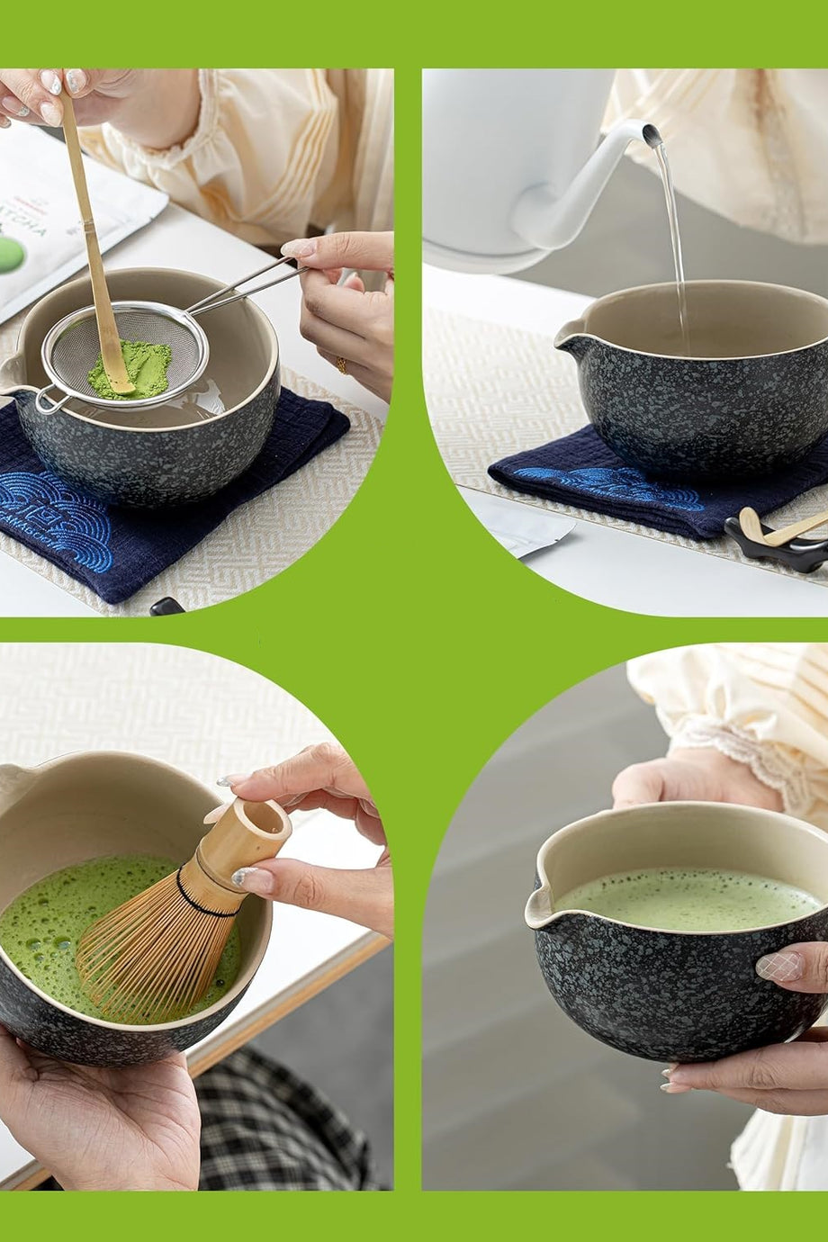 Matcha Seti 10 Parça, Tepsi, Dökme Ağızlı Kase, Bambu Çırpıcı ve Seramik Aksesuarlarla Geleneksel Matcha Seti