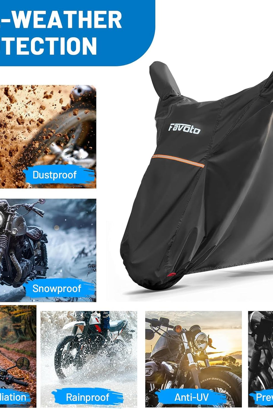 XL Motosiklet Brandası, Su Geçirmez, Dikiz Aynalı, Siyah, UV ve Rüzgar Korumalı