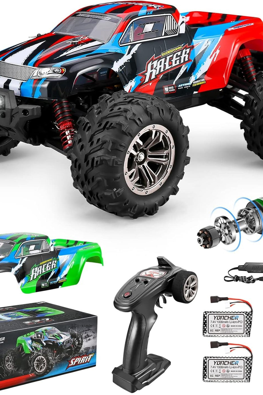 YC250 1/16 RC Araba, 62+ km/h Fırçasız Motor, 4WD Offroad, 2 Pil ve Yedek Kasa