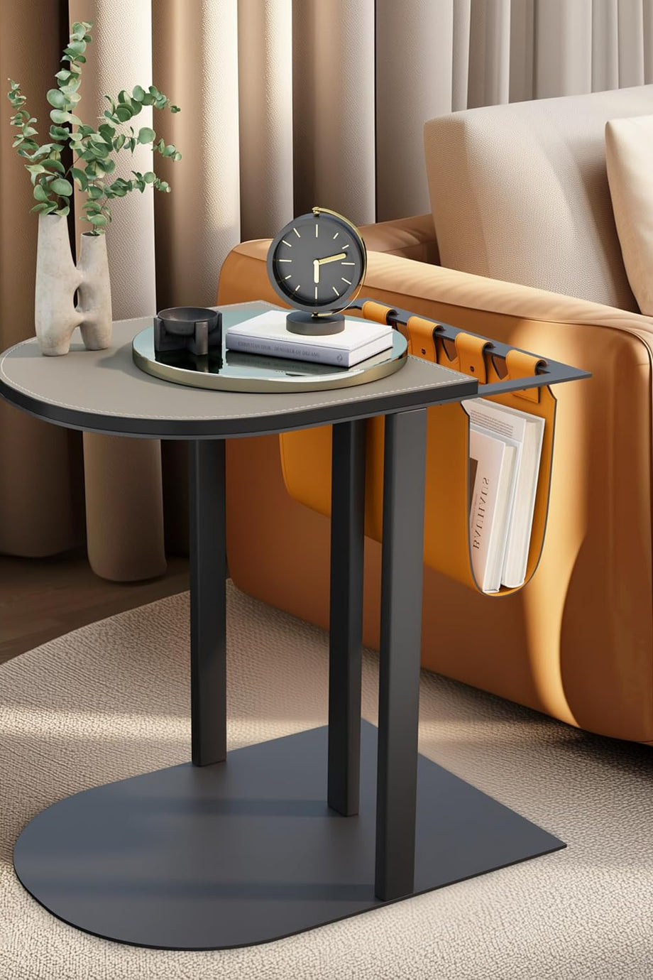 Dergi Raflı Hafif-Lüks Sehpa, Eyer Deri Üstü, Başucu ve Saklama MasasıB0DC641SWCdxb