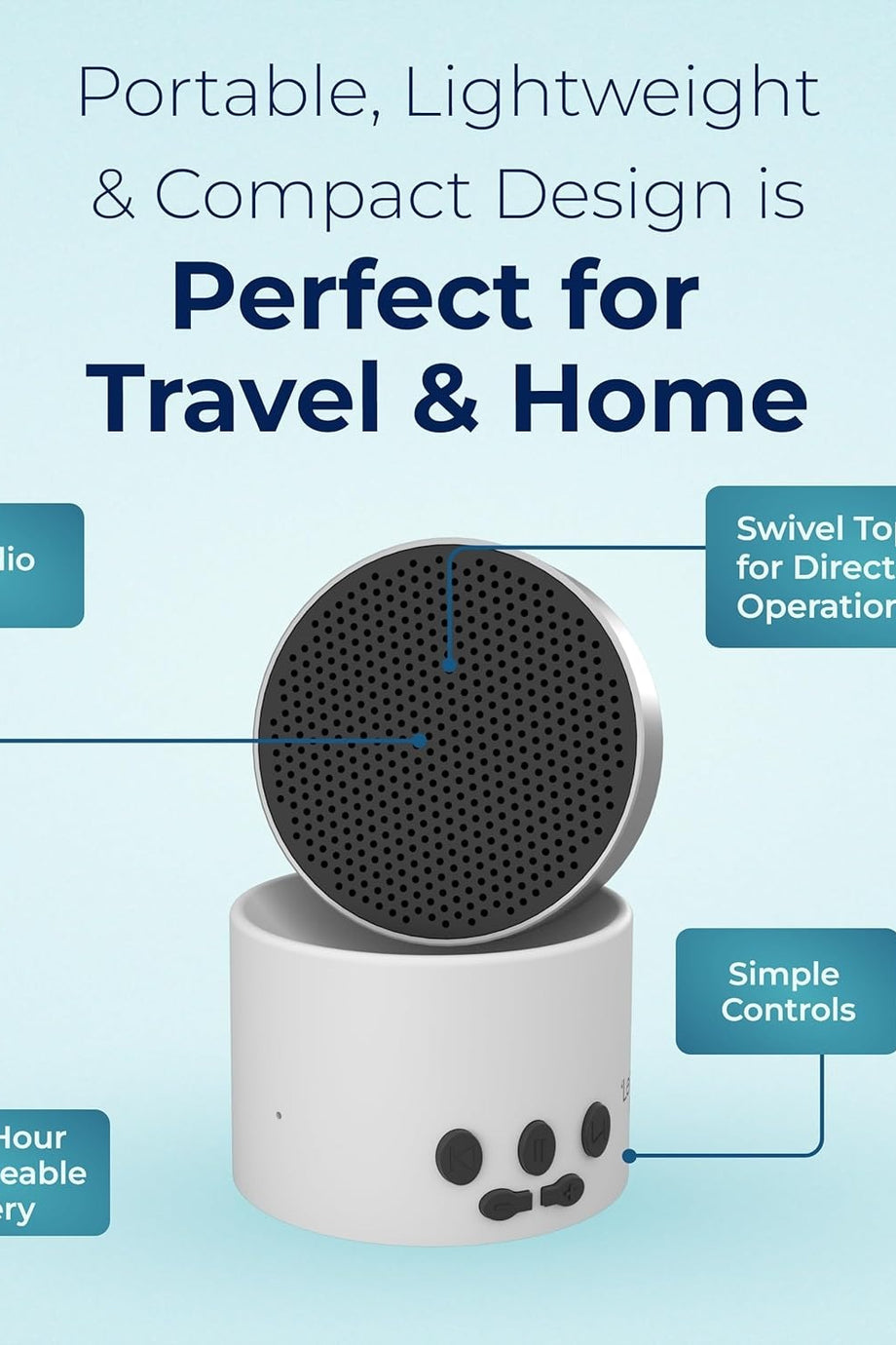Micro2 Beyaz Gürültü Cihazı, Bluetooth Hoparlör ve Elmas Mikrofon, 40 Saat Batarya Ömrü