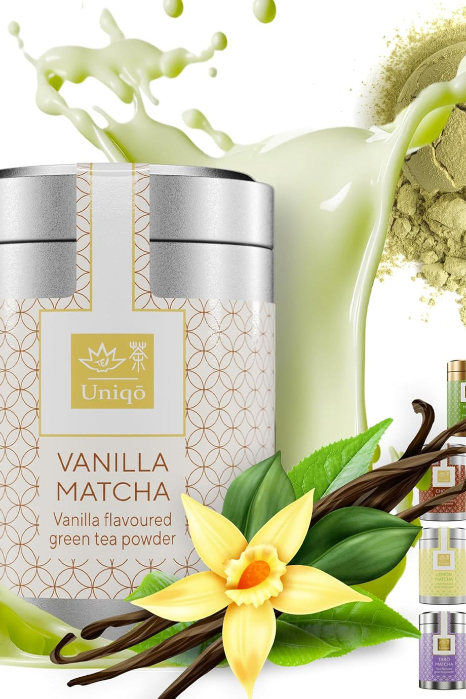 Vanilya Aromalı Premium Japon Matcha Tozu 30g Şeker İlavesiz Vegan, Metal Kutuda