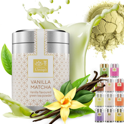 Vanilya Aromalı Premium Japon Matcha Tozu 30g Şeker İlavesiz Vegan, Metal Kutuda