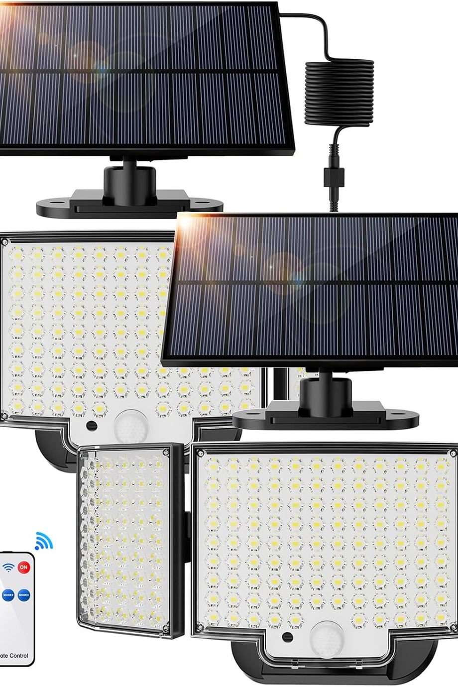 212 LED Güneş Enerjili Hareket Sensörlü Işık (2'li Paket) IP65, 3 Modlu, 340° Aydınlatma