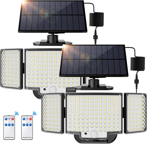 212 LED Güneş Enerjili Hareket Sensörlü Işık (2'li Paket) IP65, 3 Modlu, 340° Aydınlatma
