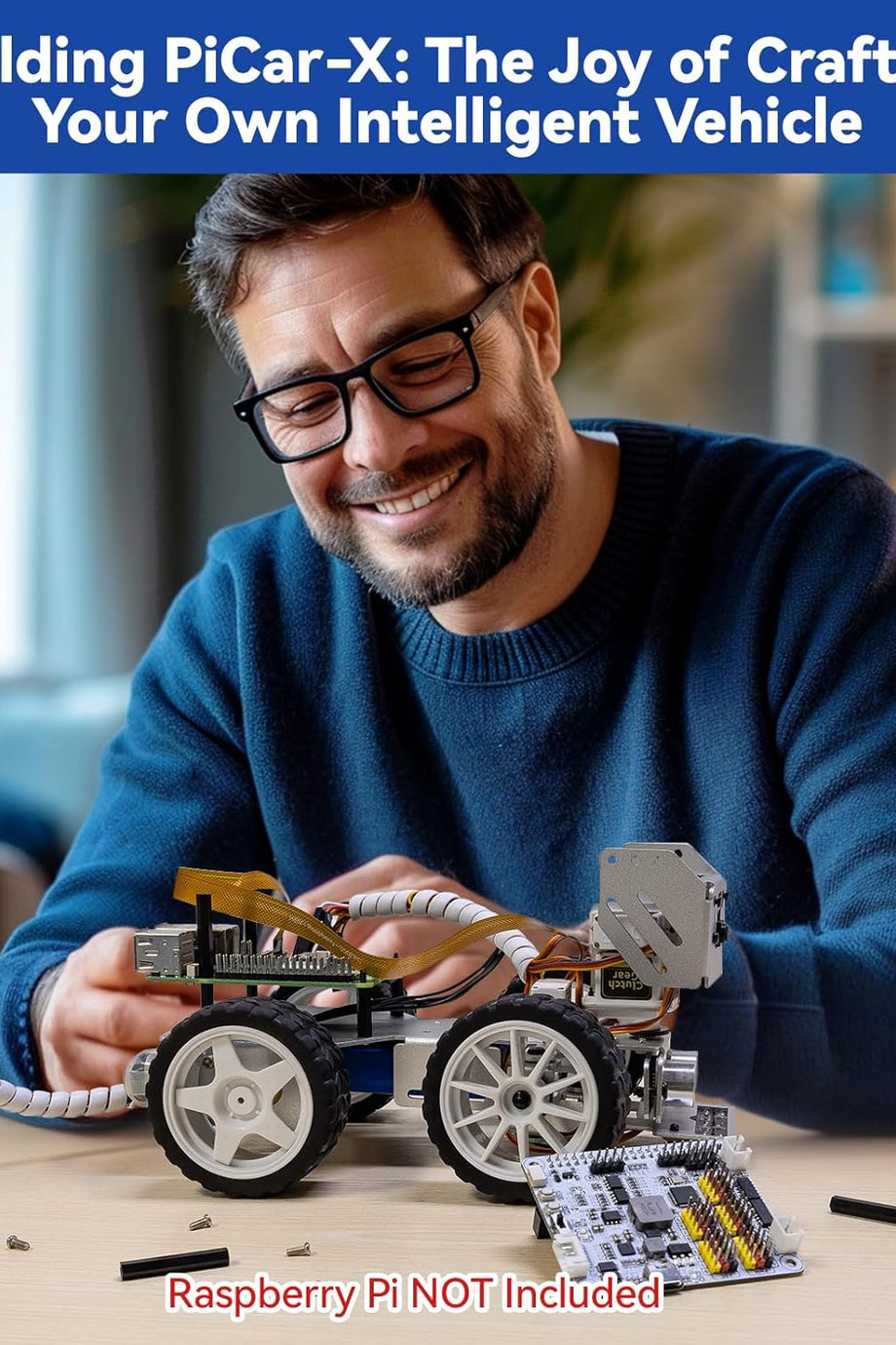 Picar-X AI Video Robot Araba Kit Raspberry Pi 5/4/3B+/3B ile ChatGPT-4o, Ses Kontrolü Görüntü Tanıma