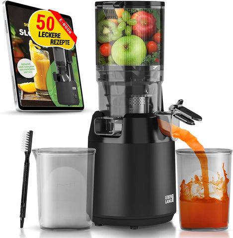 Meyve Sıkacağı, 250W Güç, 130 mm Geniş Ağız, BPA İçermez Mat Siyah Slow Juicer