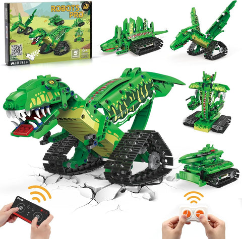 5'i 1  Arada STEM Robot Yapı Kiti, +6 Yaş İçin Dinozor Modeli, Uzaktan Kumanda ve Uygulama Kontrollü