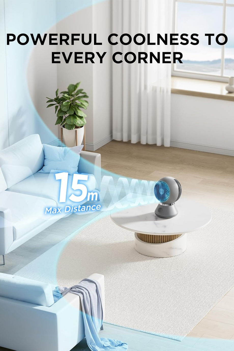 20 cm Masa Üstü Vantilatör, 28 dB Sessiz, 90°+90° Salınım, 15 m Etki Alanı, 3 Hızlı