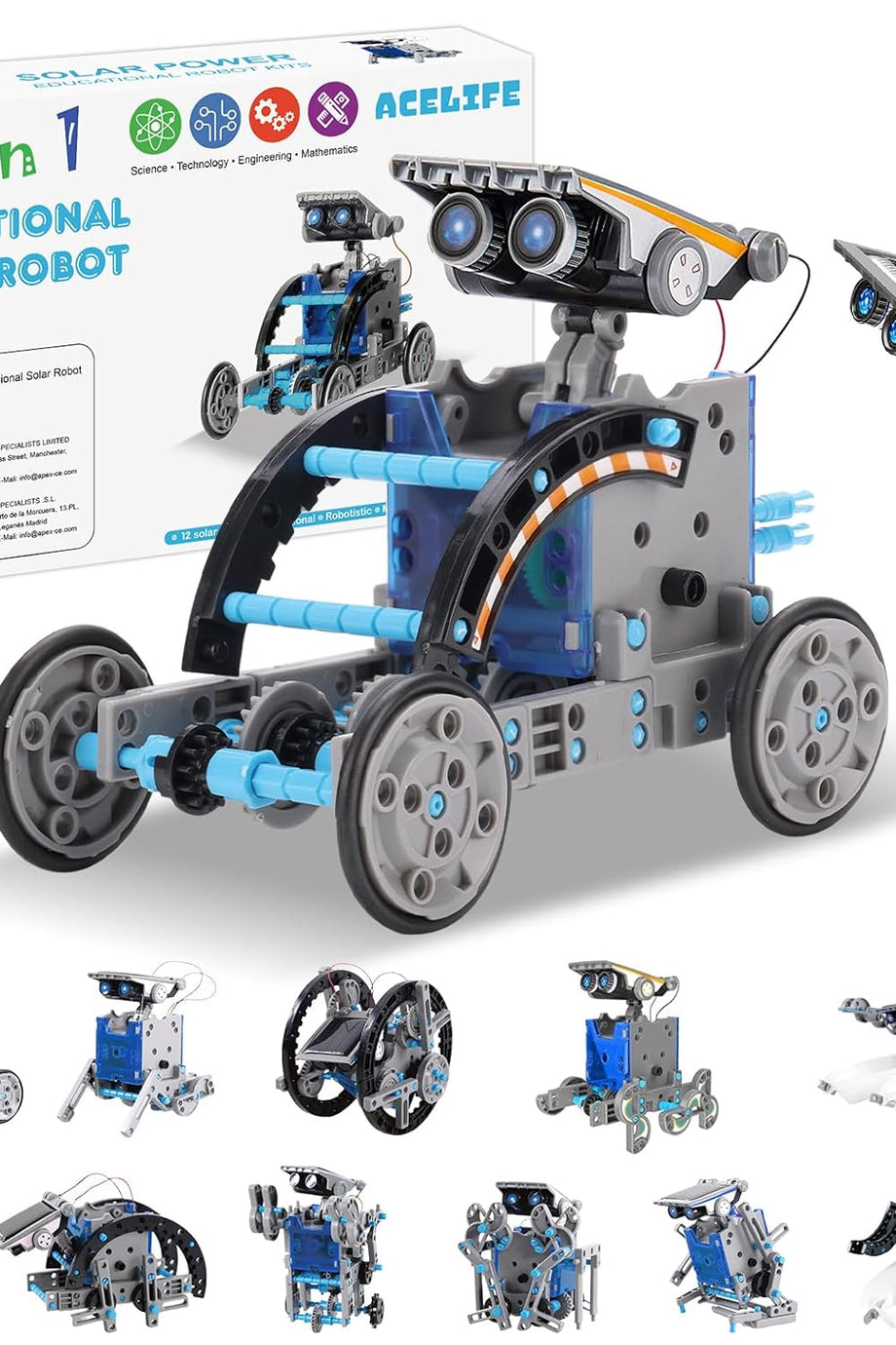 Çocuklar İçin Güneş Enerjili Robot Oyuncak, 12'si 1 Arada STEM Kit, Kendin Yap İnşaat