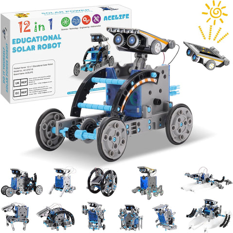 Çocuklar İçin Güneş Enerjili Robot Oyuncak, 12'si 1 Arada STEM Kit, Kendin Yap İnşaat