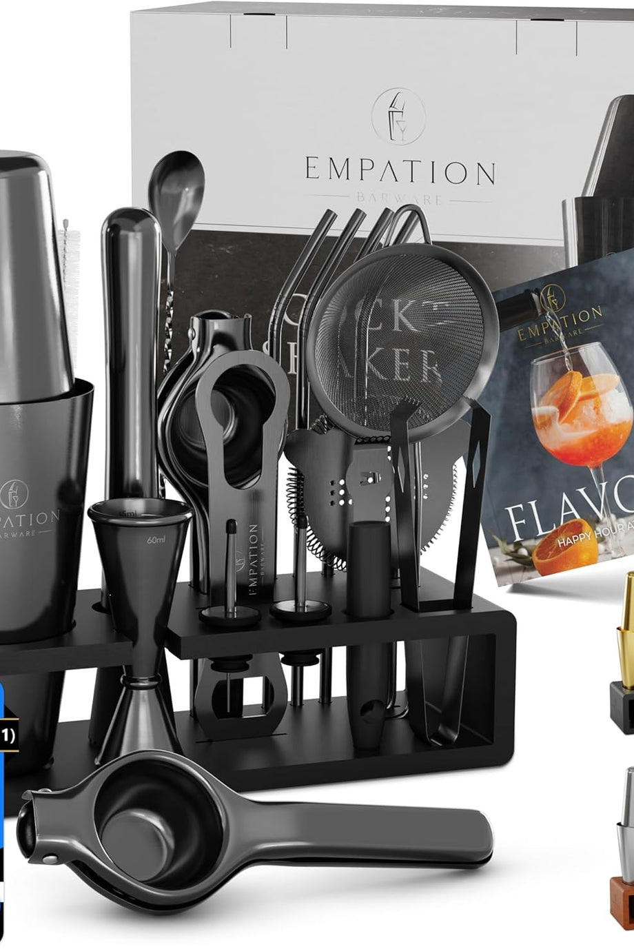 Cocktail Set 825 ml Paslanmaz Çelik Boston Shaker, Stand ve Tarif Kitapçığı ile Profesyonel Set