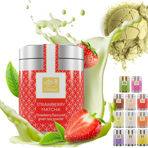 Çilek Aromalı Premium Japon Matcha Tozu 30g Şeker İlavesiz Vegan, Metal Kutuda