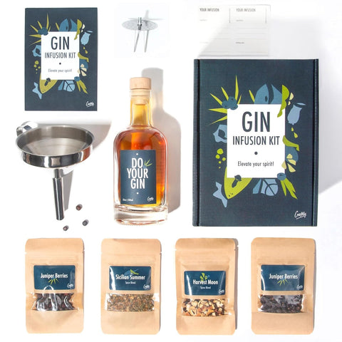 DIY Gin Infusion Set Baharatlar, Şişeler ve Kokteyl Aksesuarları ile Hediye Seti