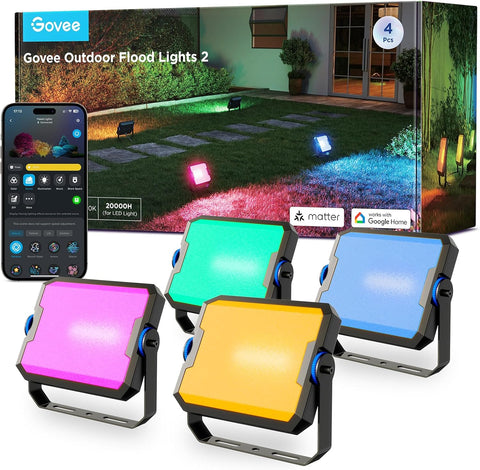 RGBIC Akıllı Dış Mekan LED Spot Işık 4’lü Paket, IP66, Alexa & Google Uyumlu, 1000 lm