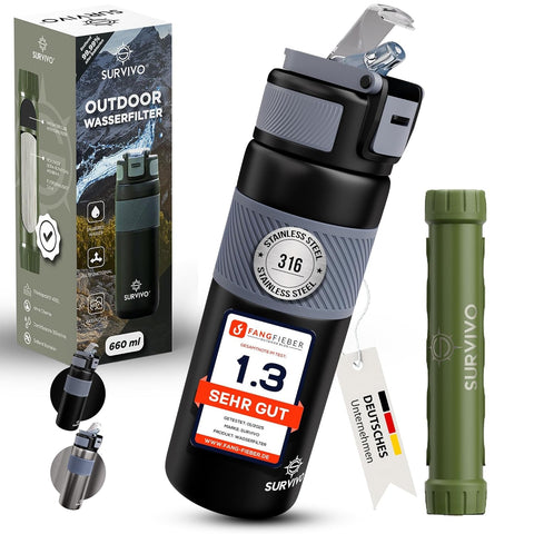 660 ml Su Arıtmalı Çelik Matara Hayatta Kalma Kamp Seyahat Acil Durum Şişesi