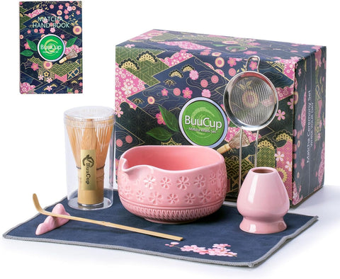 7 Parça Pembe Matcha Seti - Seramik Matcha Kasesi, Matcha Çayı Kit Hediyesi