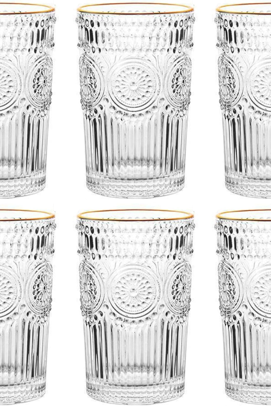 6'lı Vintage Cam Bardak Seti 360 ml, Şık ve Dayanıklı Tasarım