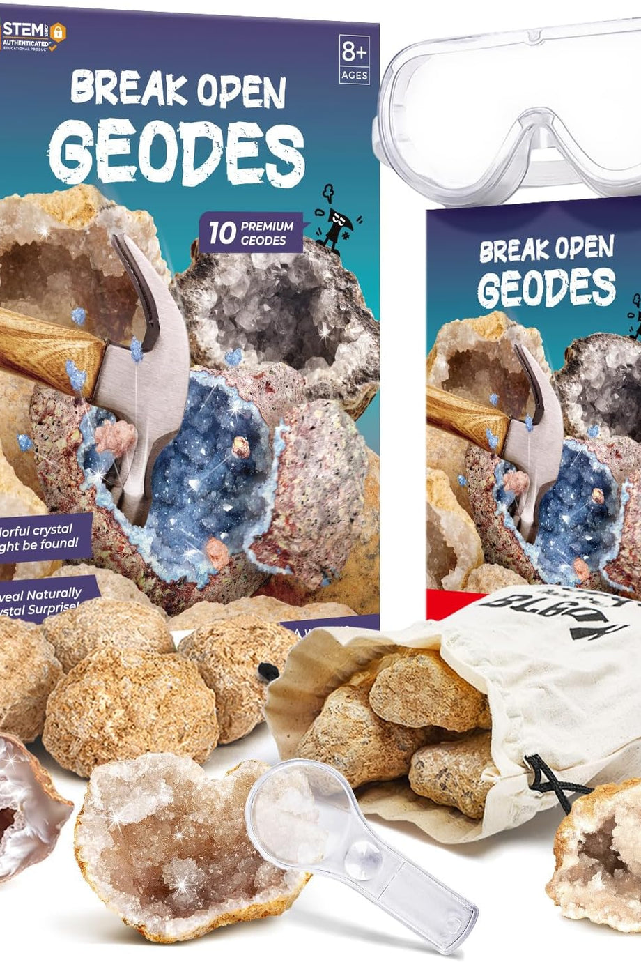 Doğal Jeot Kırma Seti, Kristal Keşif için Büyük & Küçük Jeotlar, 8+