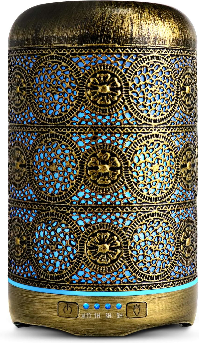 260ml Metal Aroma Difüzörü, 7 Renk Işık, Otomatik Kapanma, Esansiyel Yağlar İçin