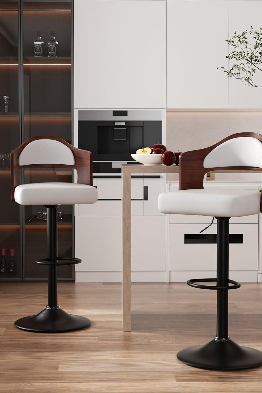 Bar Taburesi 2'li Set, 360° Döner, Ayak Destekli, Sırtlıklı Sandalye