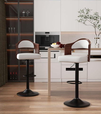 Bar Taburesi 2'li Set, 360° Döner, Ayak Destekli, Sırtlıklı Sandalye