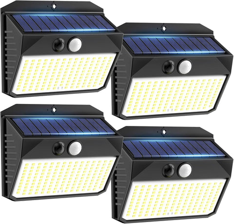 4’lü Solar Bahçe Işıkları, Hareket Sensörlü, 150 LED, 3 Modlu, IP65 Su Geçirmez, Solar Duvar Lambası