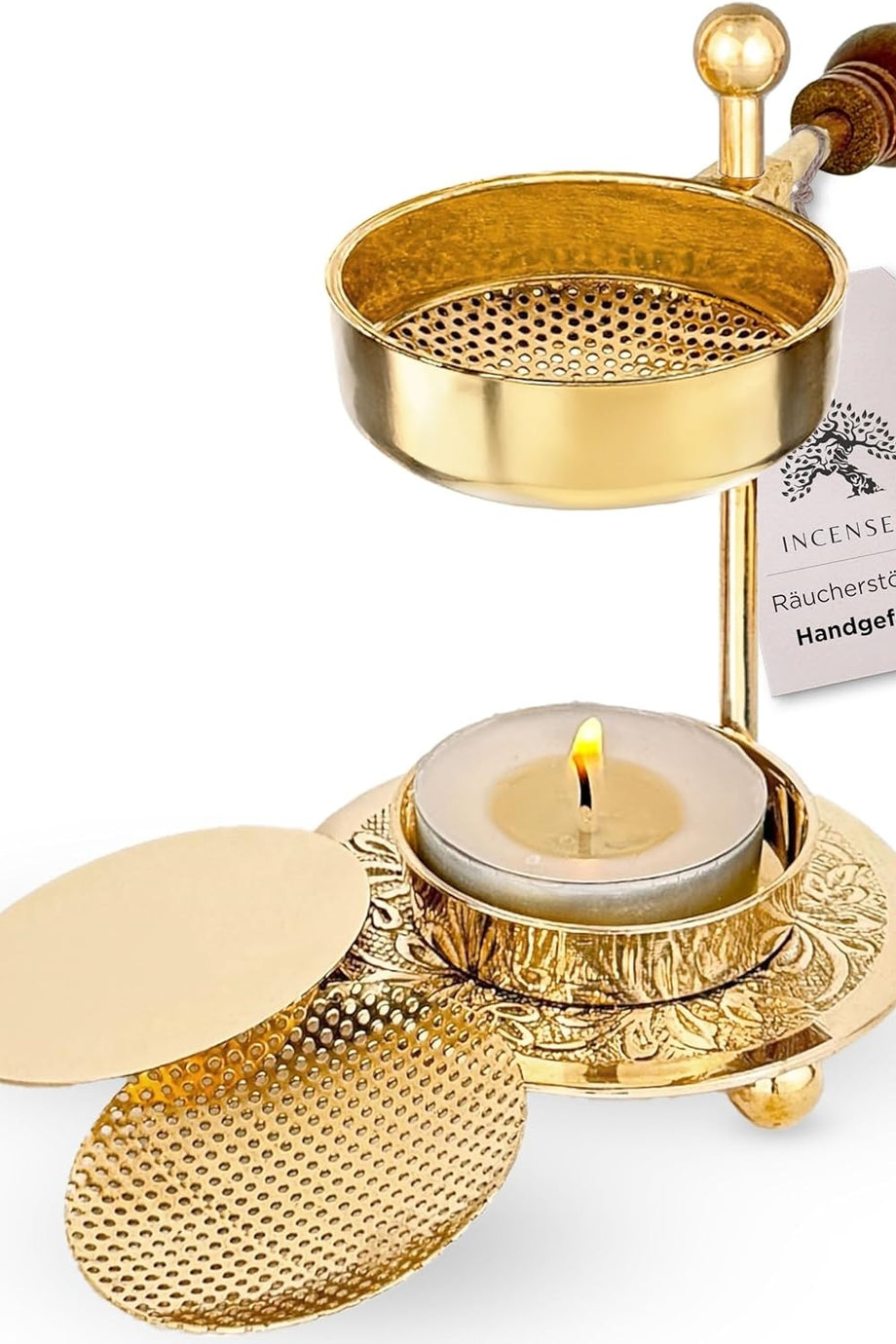 Altın Renkli Süzgeçli Tütsülük Reçine ve Bitkiler İçin Ayarlanabilir Metal Buhurdanlık