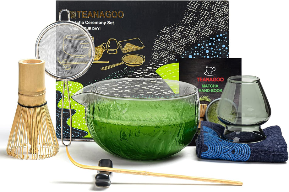Japon Matcha Çırpıcı Seti (7 Parça) Bambu Chasen, Chashaku ve Dökme Ağızlı Seramik Kase