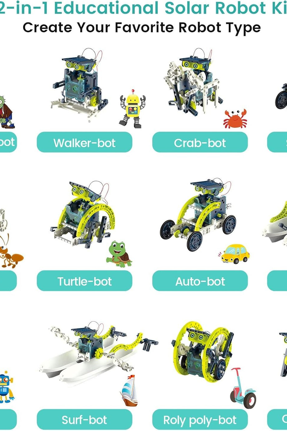 12'si 1 Arada Güneş Enerjili Robot Kiti, 8-12+ Yaş Çocuklar İçin DIY Yapı Oyuncağı, STEM Eğitim Seti