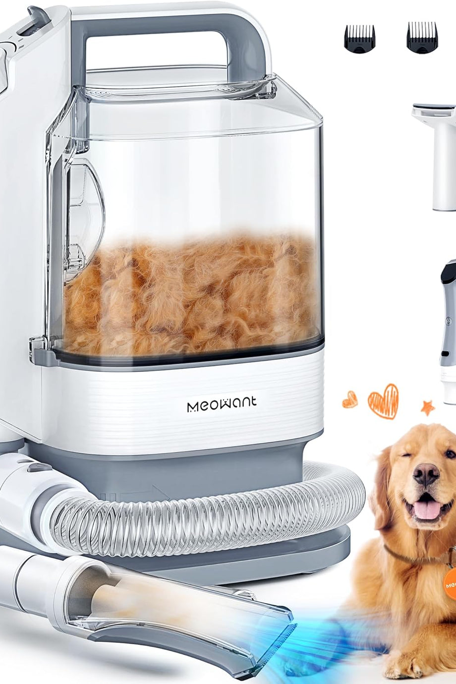 Köpek Kesme Makinesi ve Elektrikli Süpürge, 5 Profesyonel Bakım Aleti ile Hayvan Tüyü Temizliği