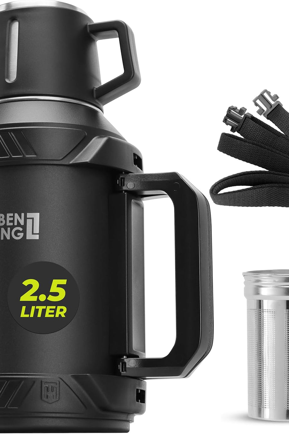2,5 L Termos Şişe, Paslanmaz Çelik, 24 Saat Sıcak-Soğuk, Çay Süzgeçli