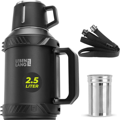 2,5 L Termos Şişe, Paslanmaz Çelik, 24 Saat Sıcak-Soğuk, Çay Süzgeçli