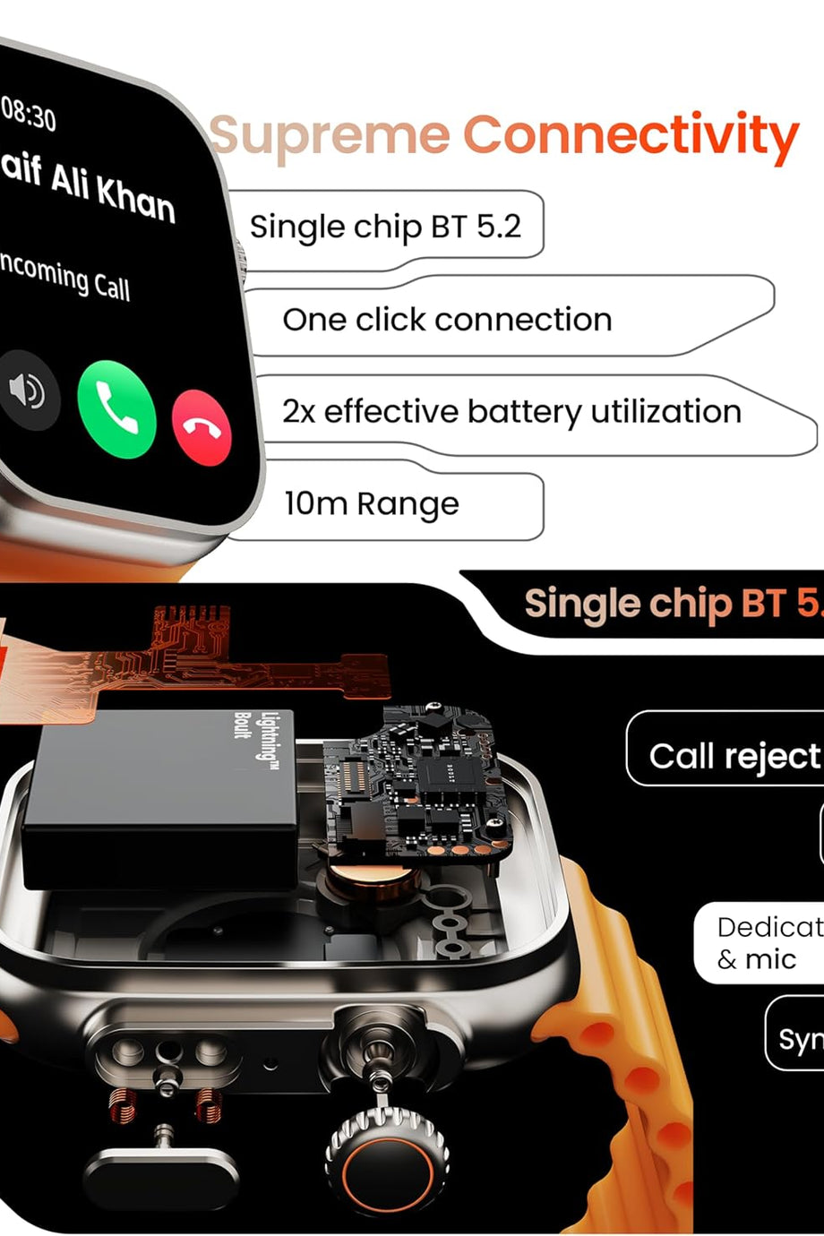 Crown Akıllı Saat, 1.95” HD Ekran, Bluetooth Arama, 100+ Spor Modu