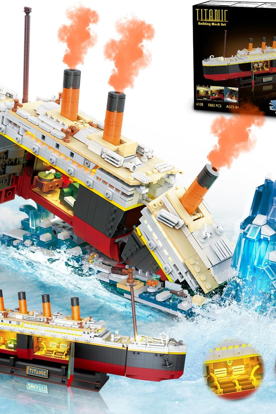 2'si 1 Arada LED Işıklı Titanik Yapım Oyuncağı, 1883 Parça Mini Gemi Model Seti