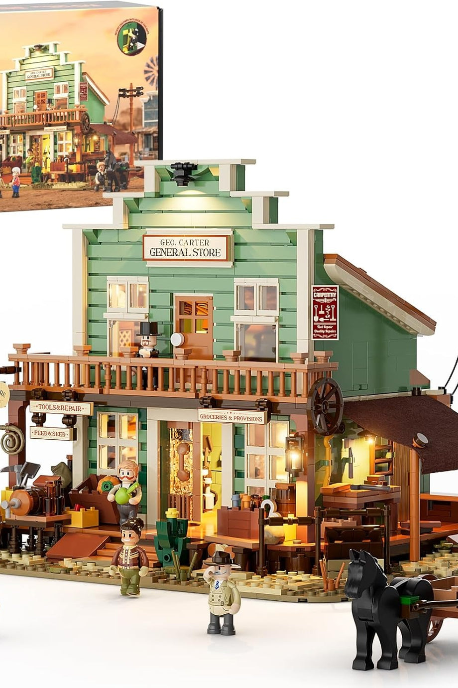 Western General Store Işıklı Yapı Blokları Seti, 1895 Parça, Eski Batı Şehri Koleksiyonu