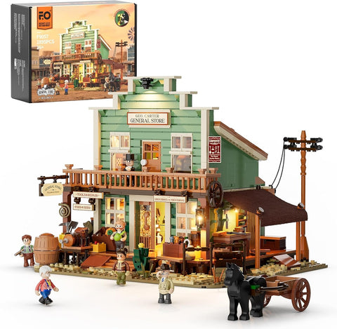 Western General Store Işıklı Yapı Blokları Seti, 1895 Parça, Eski Batı Şehri Koleksiyonu