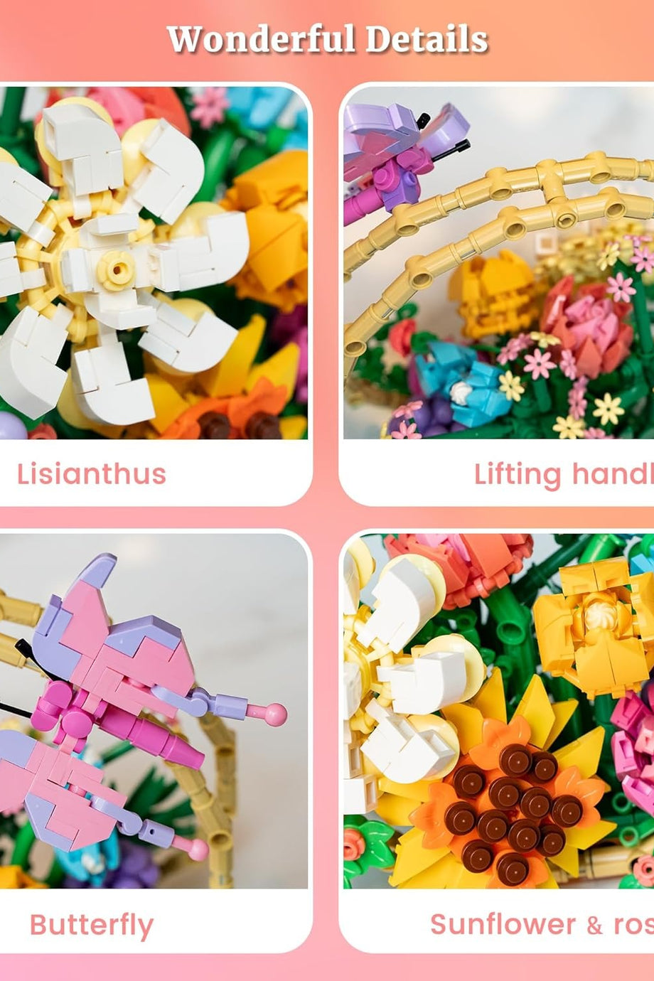 Çiçek Sepeti Yapı Blokları, Güller, Ayçiçekleri, Lale, Lisyantus, Kadınlar ve Kızlar İçin Hediye