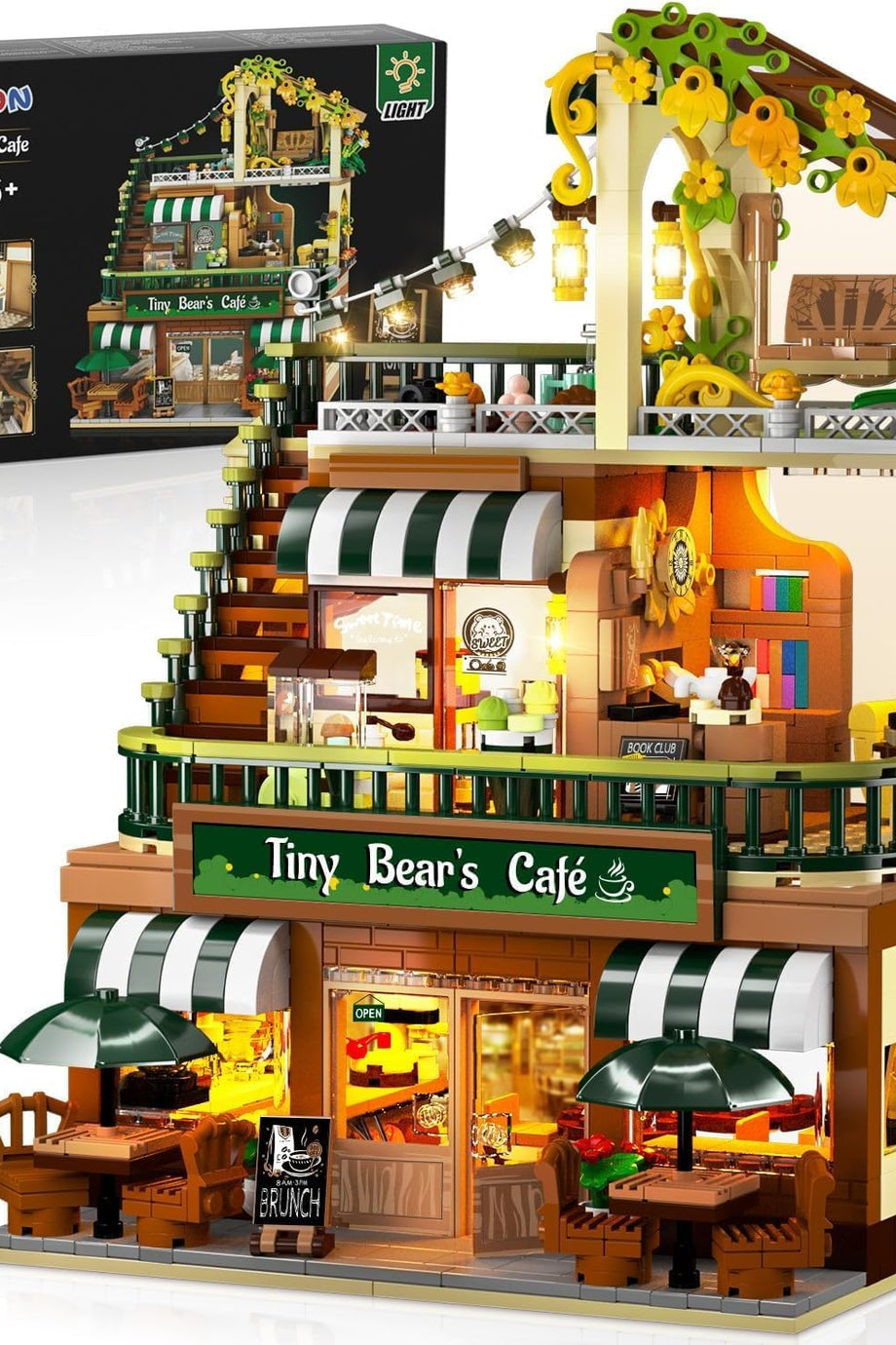 LED Işıklı Şehir Kahve Evi Yapı Blokları, 1173 Parça Kafe Model Seti