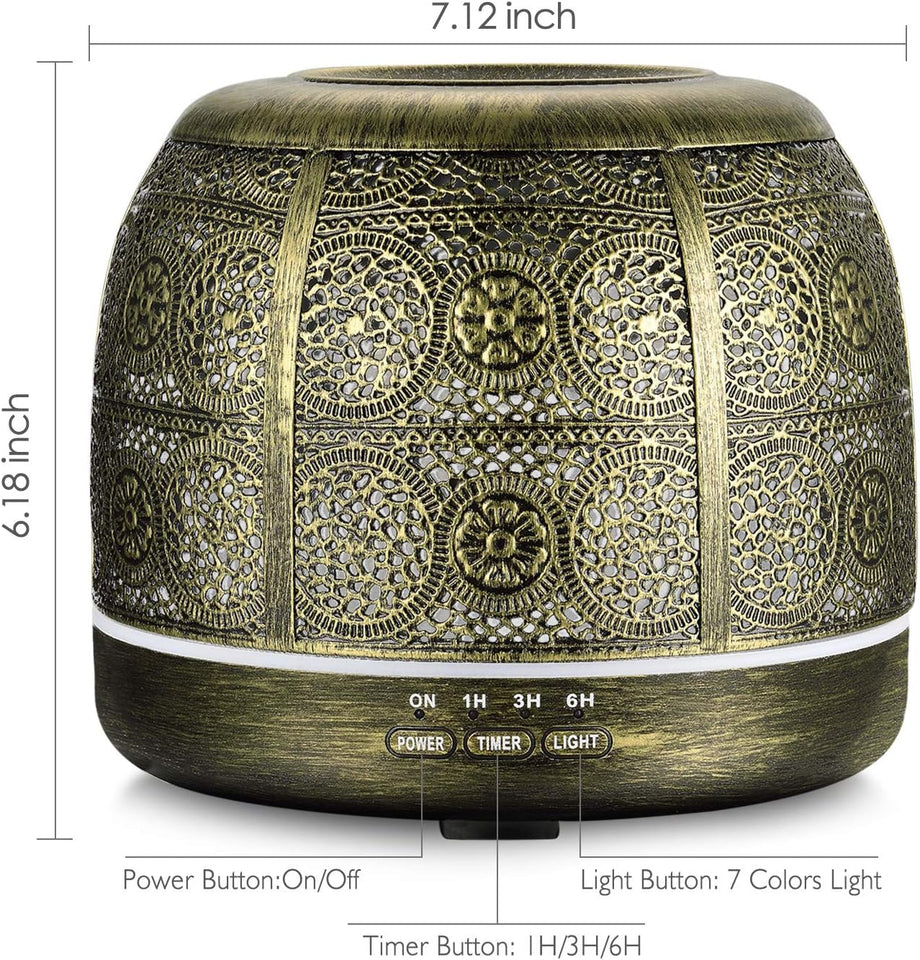 500ml Metal Aroma Difüzörü,  Sessiz, Otomatik Kapanma, 7 Renk Işık, Uçucu Yağlar İçin